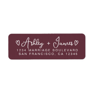 Burgundy Modern Script Hearts Return Address