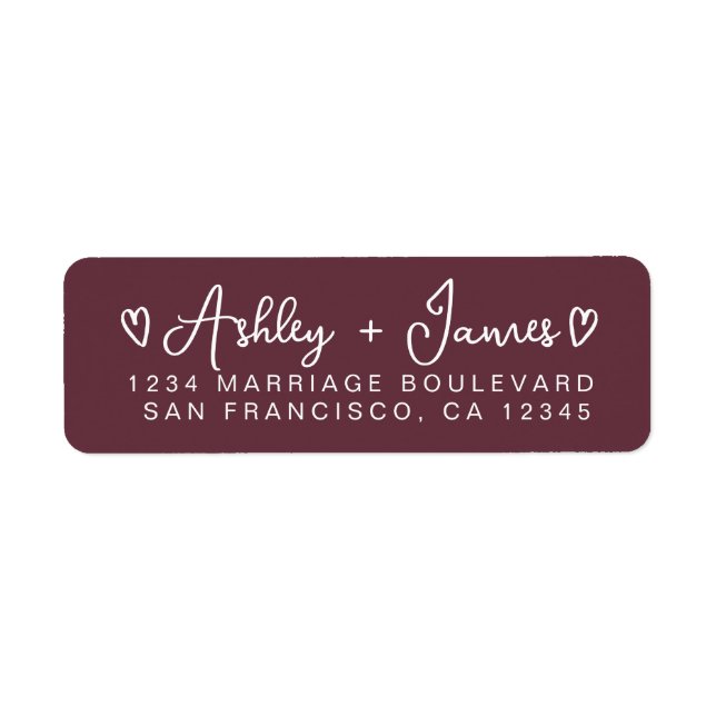 Burgundy Modern Script Hearts Return Address (Front)