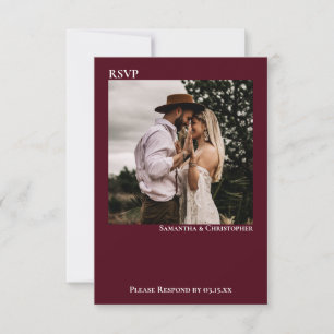 Burgundy Modern Simple Minimalist Photo Wedding RSVP Card