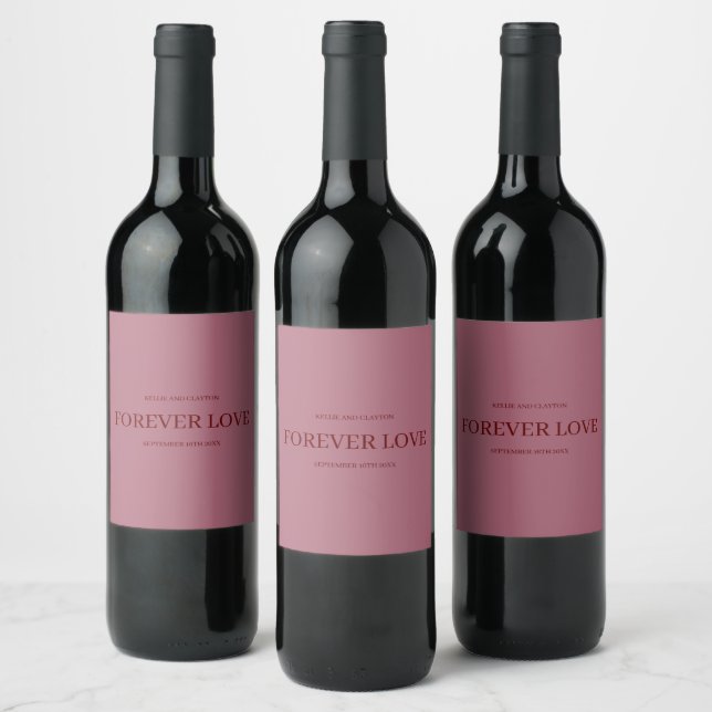 Burgundy Modern Type Wedding Wine Label (Bottles)