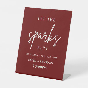 Burgundy Modern Wedding Sparkler Send Off Pedestal Sign