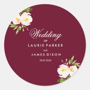 Burgundy Moderne Floral Élégant Sticker Mariage