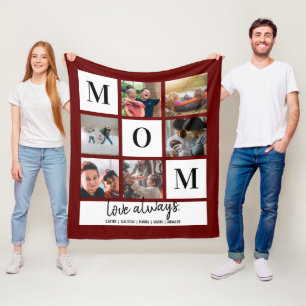 Burgundy Mom Photo Collage Personalized Christmas Fleece Blanket