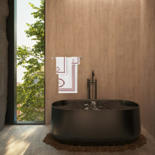 Burgundy Monogram in Floral Ovals with Rectangles Bath Towel Set