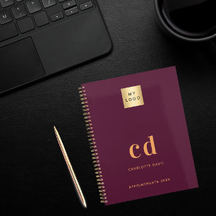 Burgundy monogram initials logo business 2026 planner