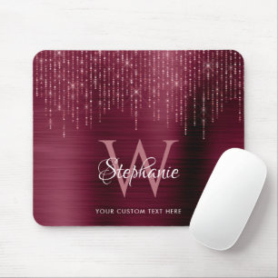 Burgundy Monogram Rose Gold Sparkle Mouse Pad