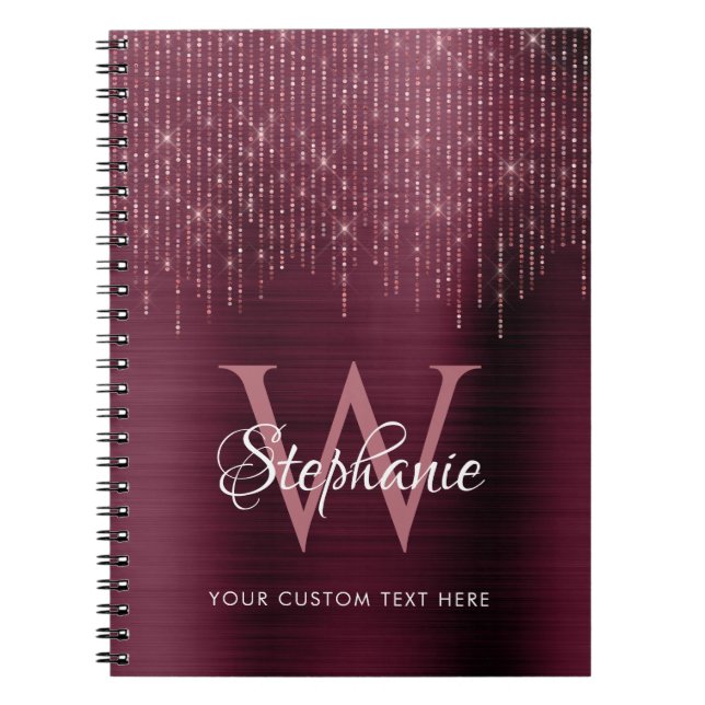 Burgundy Monogram Rose Gold Sparkle Notebook (Front)