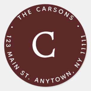 Burgundy Monogram Round Return Address Label