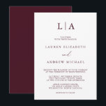Burgundy Monogram Simple Minimalist Wedding Invitation<br><div class="desc">Beautiful,  elegant and simple,  burgundy minimalist wedding invitation. Fully customizable with monogram/initials,  names,  dates,  location and colours to match your wedding theme.</div>