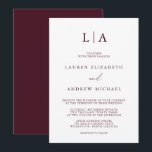 Burgundy Monogram Simple Minimalist Wedding Invitation<br><div class="desc">Beautiful,  elegant and simple,  burgundy minimalist wedding invitation. Fully customizable with monogram/initials,  names,  dates,  location and colours to match your wedding theme.</div>