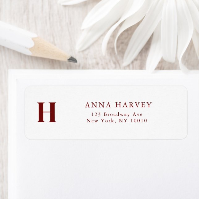 Burgundy Monogram Simple Return Address Label (Insitu)