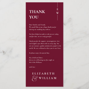 Burgundy Monogram Wedding Thank You Place Card