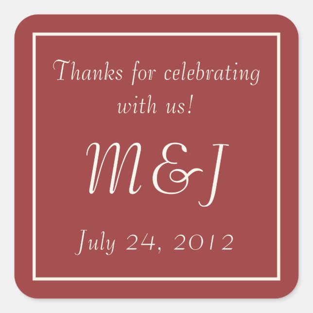 Burgundy Monogrammed Wedding Favoriser les Sticker (Devant)