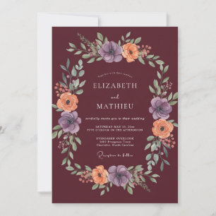 Burgundy Moody Anemone Fall Wedding Invitation