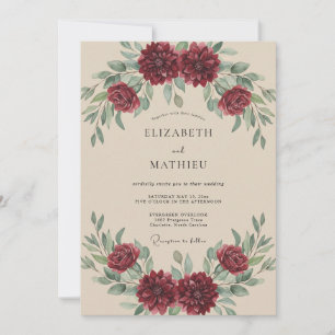 Burgundy Moody Autumnal Wedding Invitation