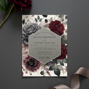 Burgundy Moody Bloom Opulent Wedding Invitation