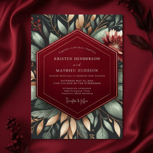 Burgundy Moody Botanical Romance Wedding Invitation
