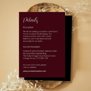 Burgundy Moody Dark Wedding info Enclosure Card