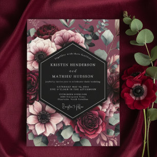 Burgundy Moody Floral Opulence Wedding Invitation