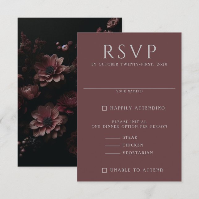 Burgundy Moody Floral RSVP Card (Front/Back)