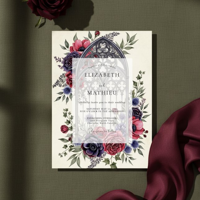 Burgundy Moody Gothic Cathedral Wedding Invitation (Creator Uploaded)