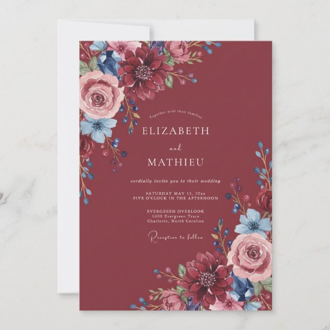 Burgundy Moody Romantic Wedding Invitation (Front)