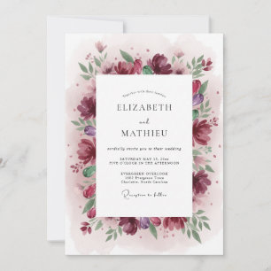 Burgundy Moody Watercolor Wedding Invitation