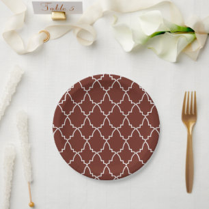 Burgundy Moroccan Lattice Pattern  Paper Plate