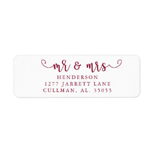 Burgundy   Mr & Mrs Return Address Label