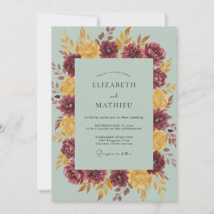 Burgundy Mustard Painted Wedding Invitation