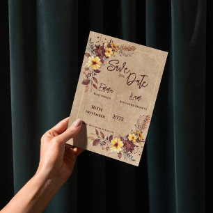 Burgundy Mustard Rustic Fall Wedding Save the Date