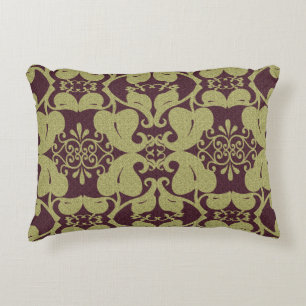 Burgundy N Gold Modern Elegant Ornate Leaf Pattern Decorative Pillow