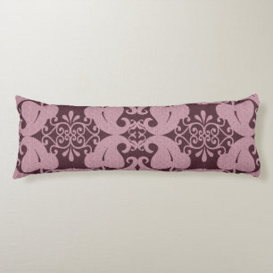 Burgundy N Pink Modern Elegant Leaf Pattern Body Pillow