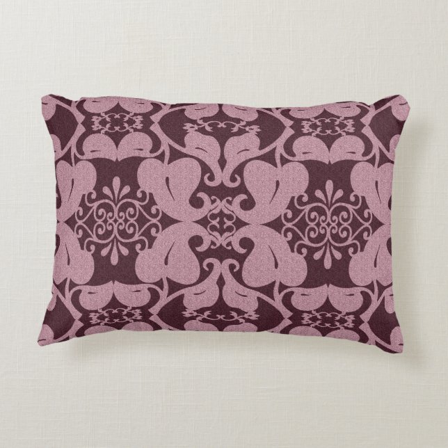 Burgundy N Pink Modern Elegant Ornate Leaf Pattern Decorative Pillow (Back)