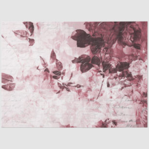 Burgundy n White Floral Vintage Ephemera Decoupage Tissue Paper