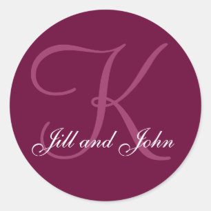 Burgundy Names  Monogram K Wedding Favour Sticker