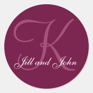 Burgundy Names Monogram K Wedding Favour Sticker