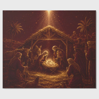 Burgundy Nativity Gift Wrap