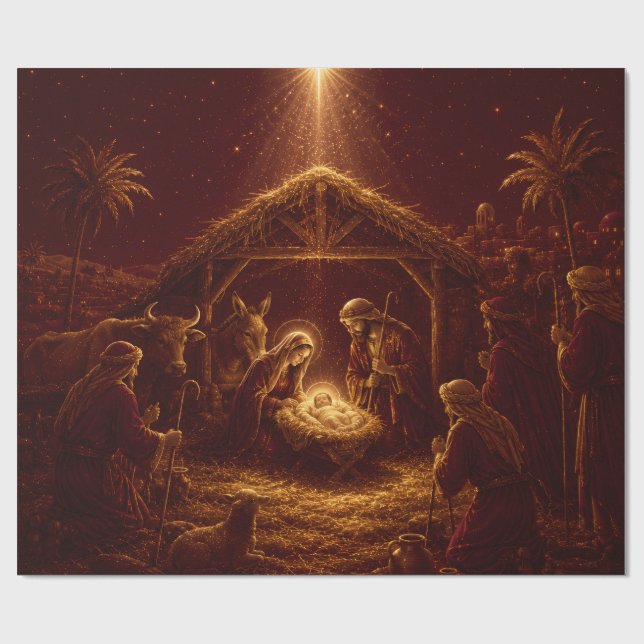 Burgundy Nativity Gift Wrap (Flat)