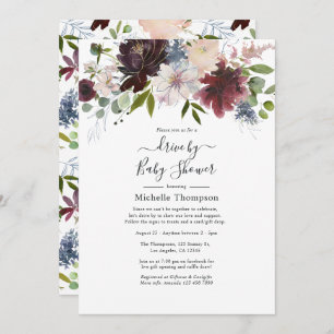 Burgundy, Navy and Blush Floral Drive By Shower Invitation