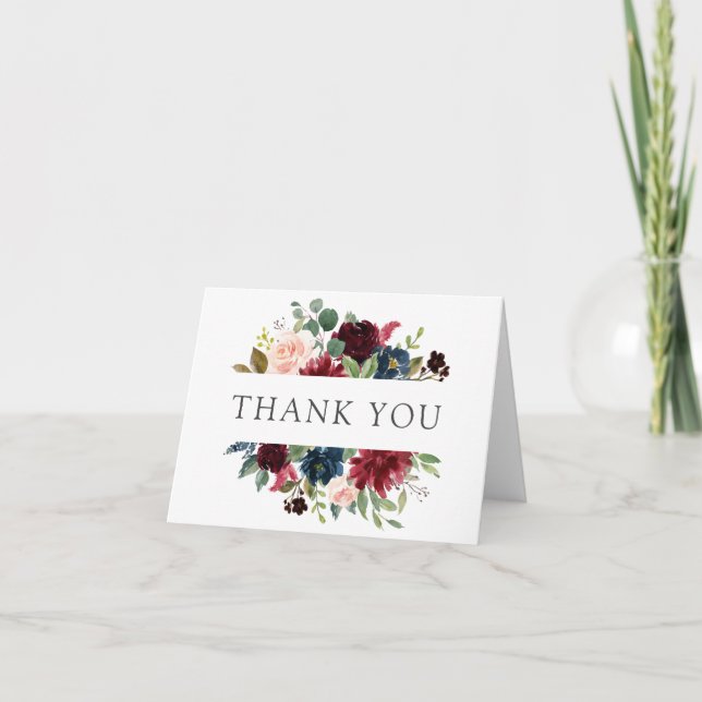 Burgundy Navy and Blush Floral Thank You (Front)