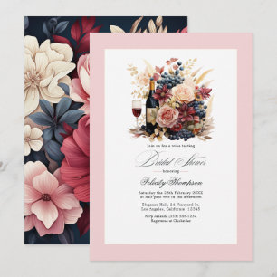 Burgundy, Navy and Blush Floral Wine Bridal Shower Invitation