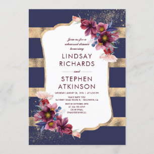 Burgundy Navy and Gold Floral Rehearsal Dinner Invitation