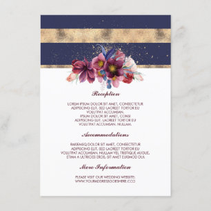 Burgundy Navy and Gold Wedding Information Guest Enclosure Card