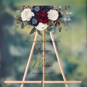 Burgundy Navy Bleu Blanc Floral Élégant Mariage