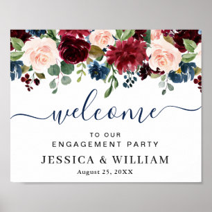Burgundy Navy Blue Blush ENGAGEMENT PARTY Welcome Poster