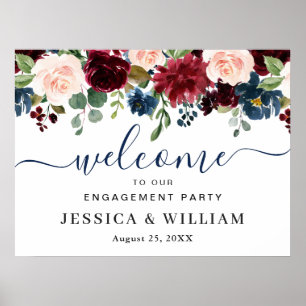 Burgundy Navy Blue Blush ENGAGEMENT PARTY Welcome Poster