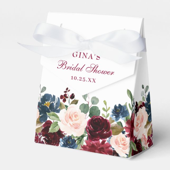 Burgundy Navy Blue Blush Floral Bridal Shower Favo Favor Box (Front Side)