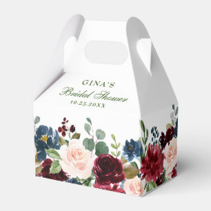 Burgundy Navy Blue Blush Floral Bridal Shower Favor Box
