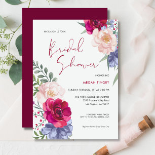 Burgundy Navy Blue & Blush Floral Bridal Shower Invitation
